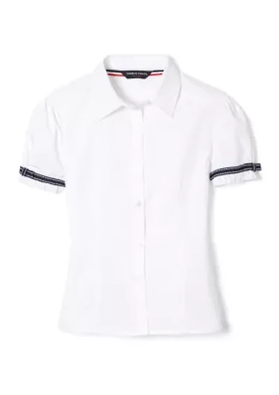 Girls 7-20 Short Sleeve Ribbon Bow Blouse