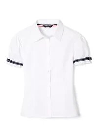 Girls 7-20 Short Sleeve Ribbon Bow Blouse