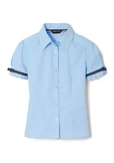 Girls 7-20 Short Sleeve Ribbon Bow Blouse