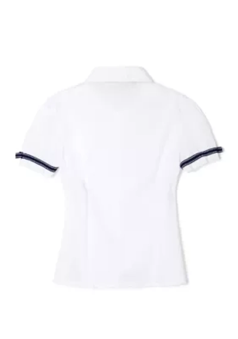 Girls 7-20 Short Sleeve Ribbon Bow Blouse