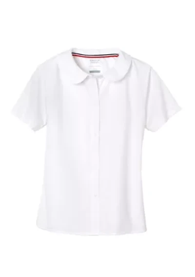 Girls Short Sleeve Modern Peter Pan Collar Blouse