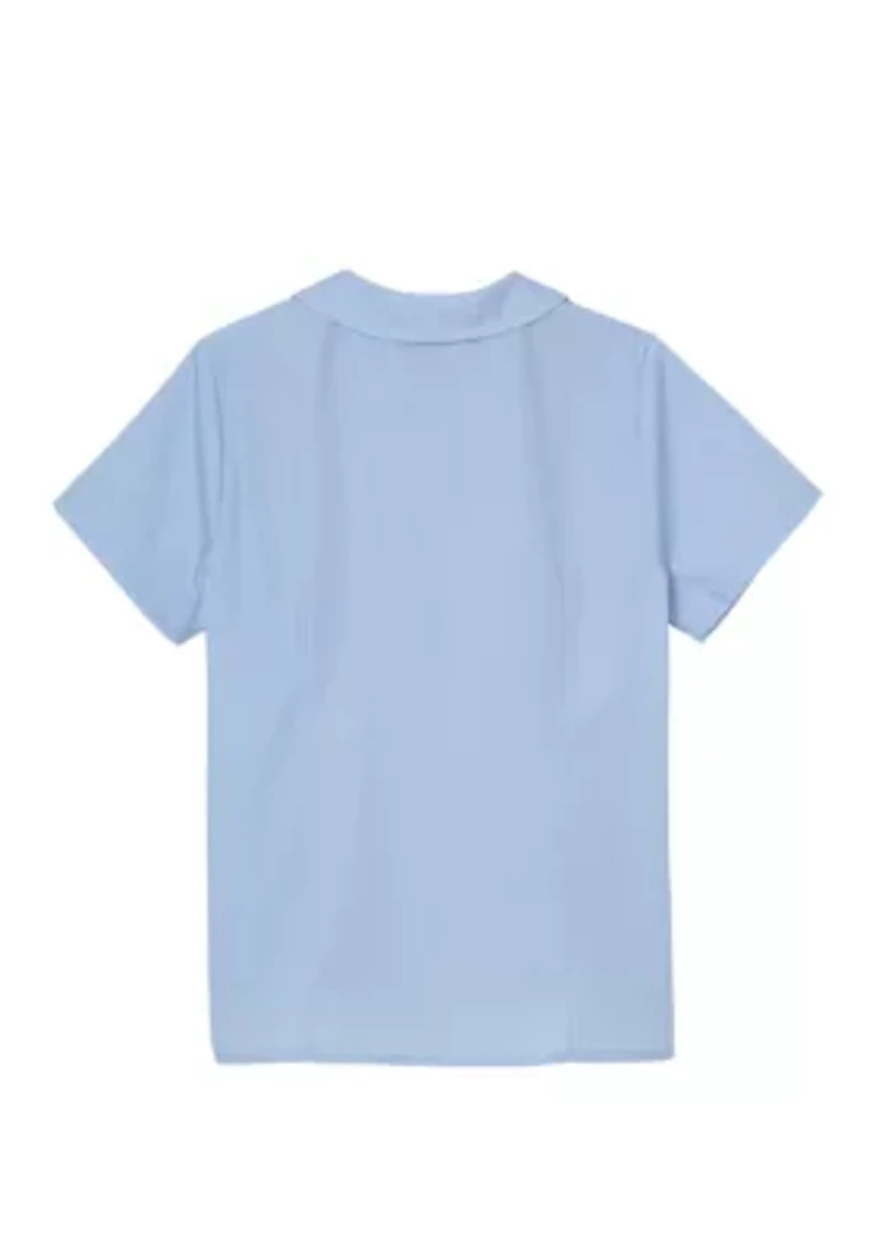 Girls Short Sleeve Modern Peter Pan Collar Blouse