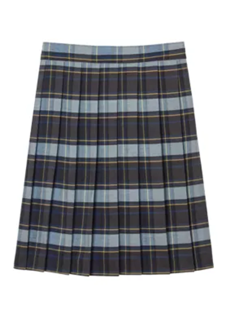 Girls 7-20 Adjustable Waist Mid Length Plaid Pleated Skirt