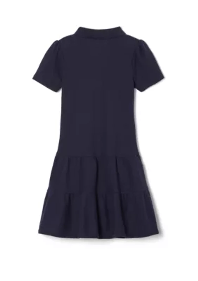 Girls  Short Sleeve Ruffle Piqué Polo Dress