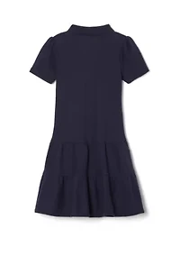 Girls  Short Sleeve Ruffle Piqué Polo Dress