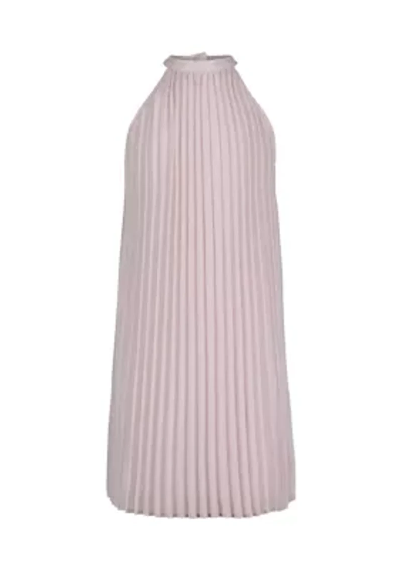 Girls 7-16 Pleated Metallic High-Neck Swing Dress