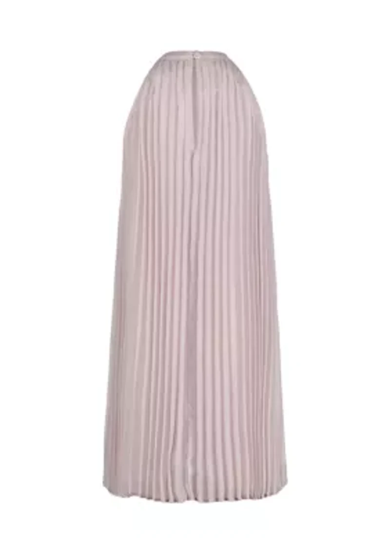 Girls 7-16 Pleated Metallic High-Neck Swing Dress