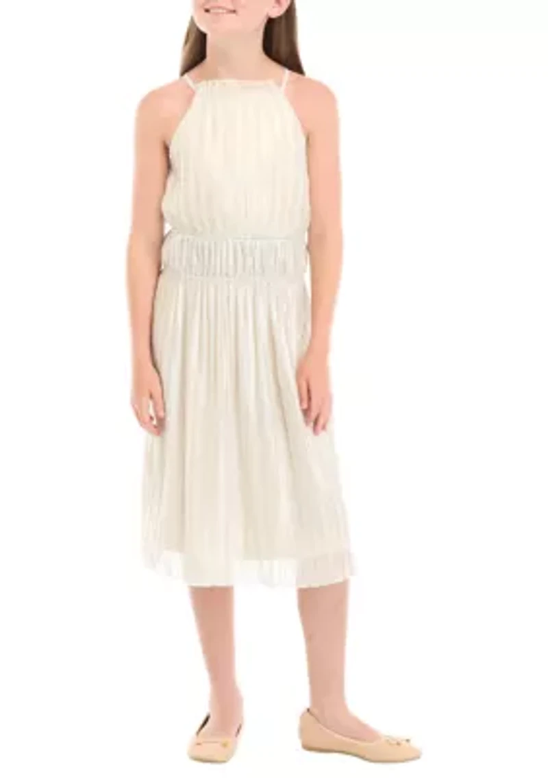 Girls 7-16 Shirred Shimmer Midi Dress