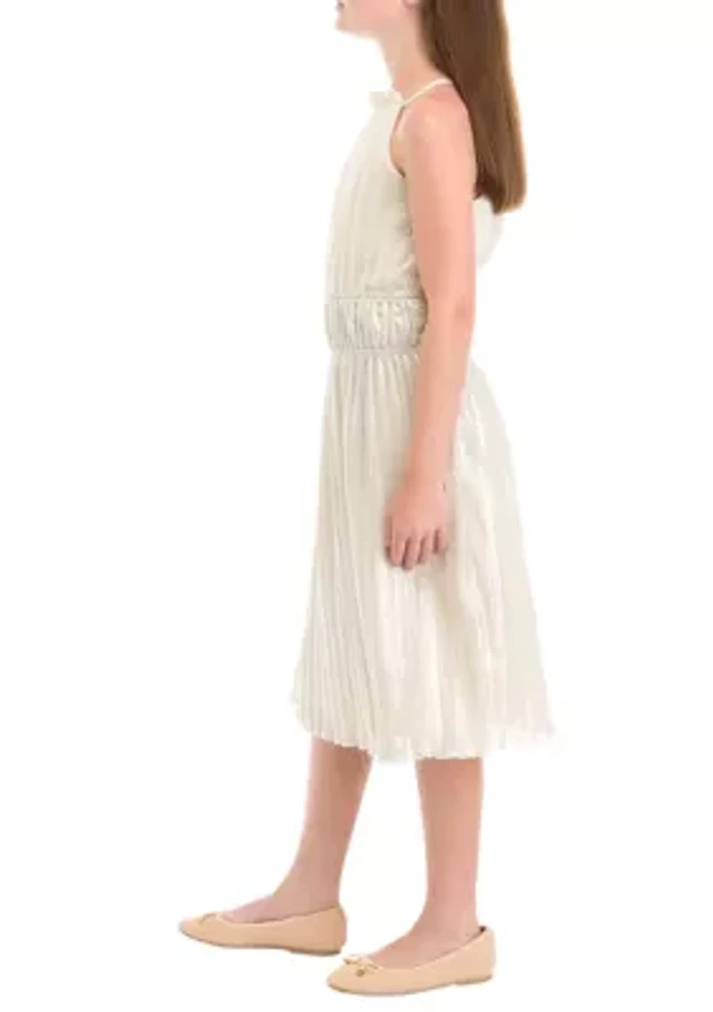 Girls 7-16 Shirred Shimmer Midi Dress