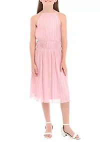 Girls 7-16 Shirred Shimmer Midi Dress