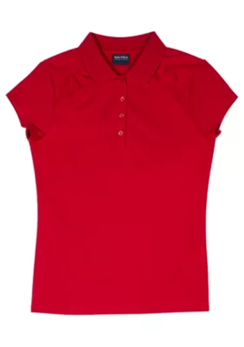 Girls 7-16 Short Sleeve Performance Polo w Shirring
