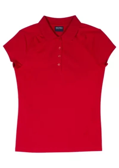 Girls 7-16 Short Sleeve Performance Polo w Shirring