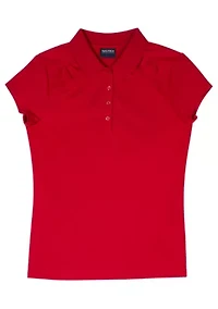 Girls 7-16 Short Sleeve Performance Polo w Shirring