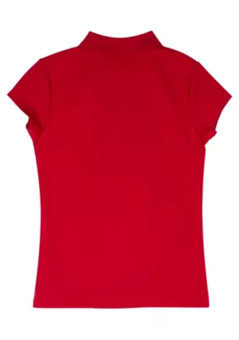 Girls 7-16 Short Sleeve Performance Polo w Shirring