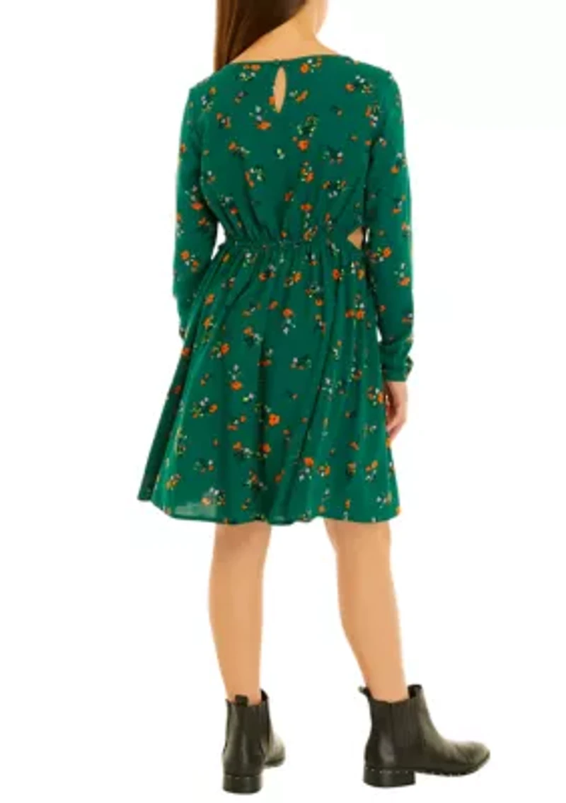 Girls 7-16 Long Sleeve O-Ring Cut Out Dress