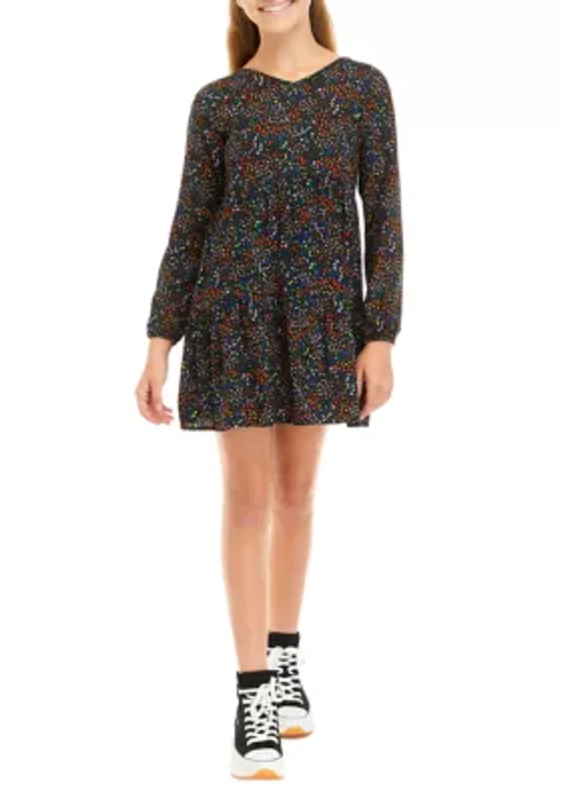 Girls 7-16 Long Raglan Sleeve Tiered Dress