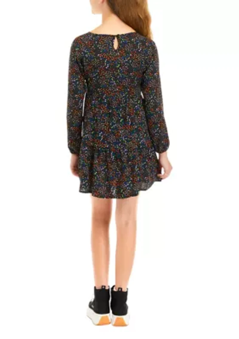 Girls 7-16 Long Raglan Sleeve Tiered Dress