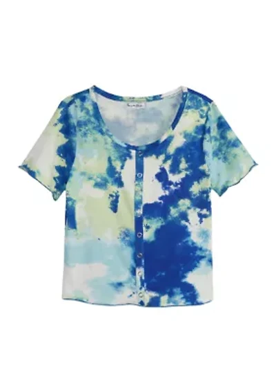 Girls 7-16 Short Sleeve Snap Front Lettuce Edge Top