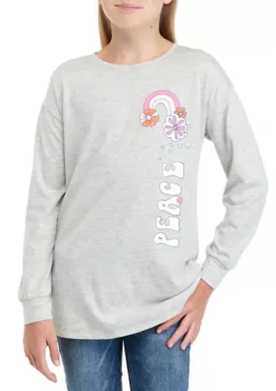 Girls 7-16 Long Sleeve Oversized Boyfriend Top