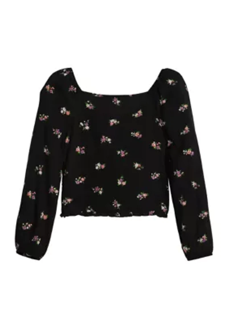 Girls 7-16 Blouson Sleeve Floral Top