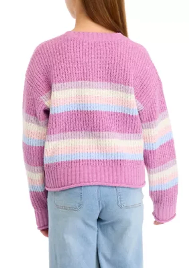 Girls 7-16 Striped Crew Neck Sweater