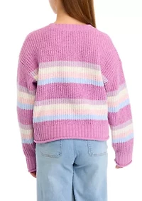 Girls 7-16 Striped Crew Neck Sweater