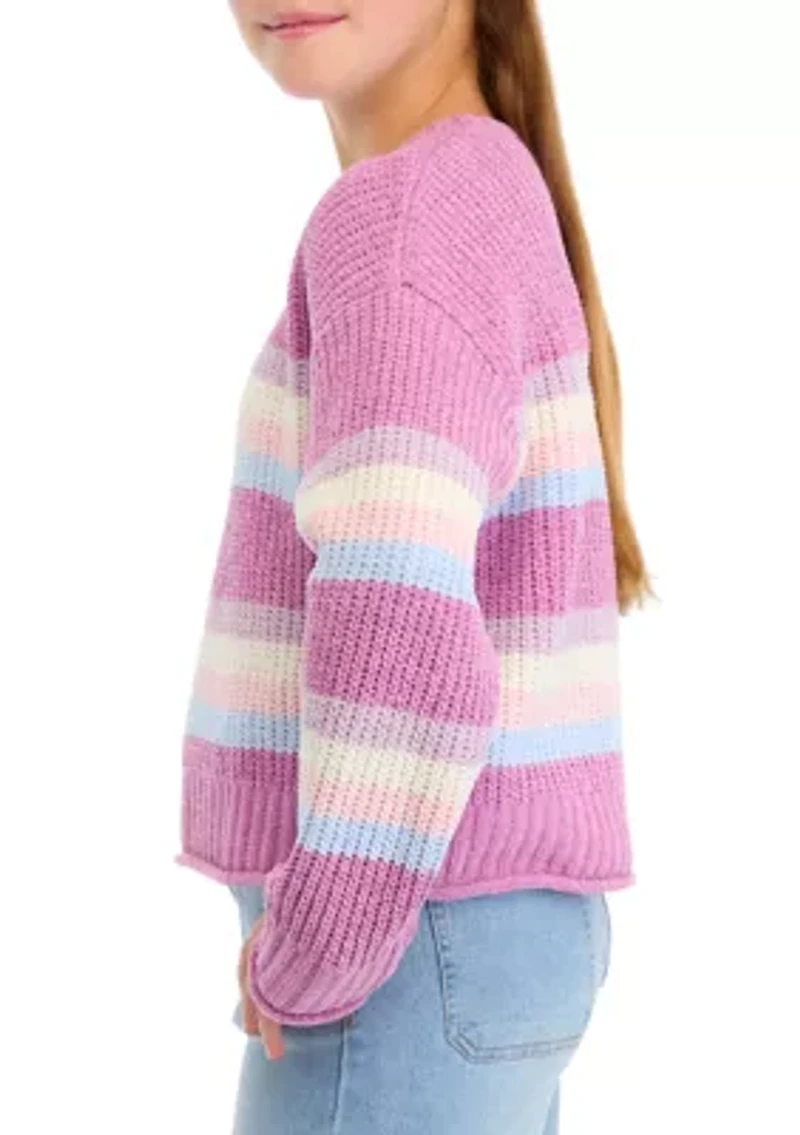 Girls 7-16 Striped Crew Neck Sweater