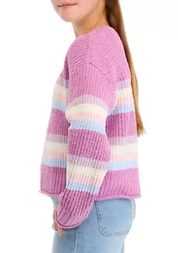 Girls 7-16 Striped Crew Neck Sweater
