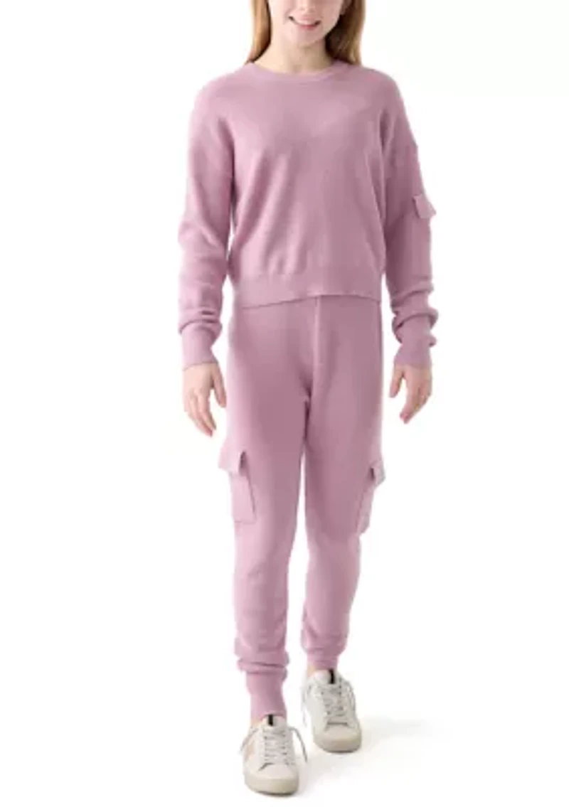 Girls 7-16 Crew Neck Solid Sweater