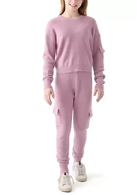 Girls 7-16 Crew Neck Solid Sweater