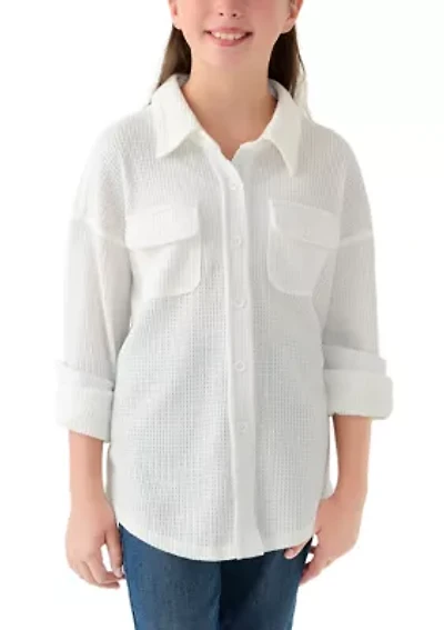 Girls 7-16 Waffle Button Up Top