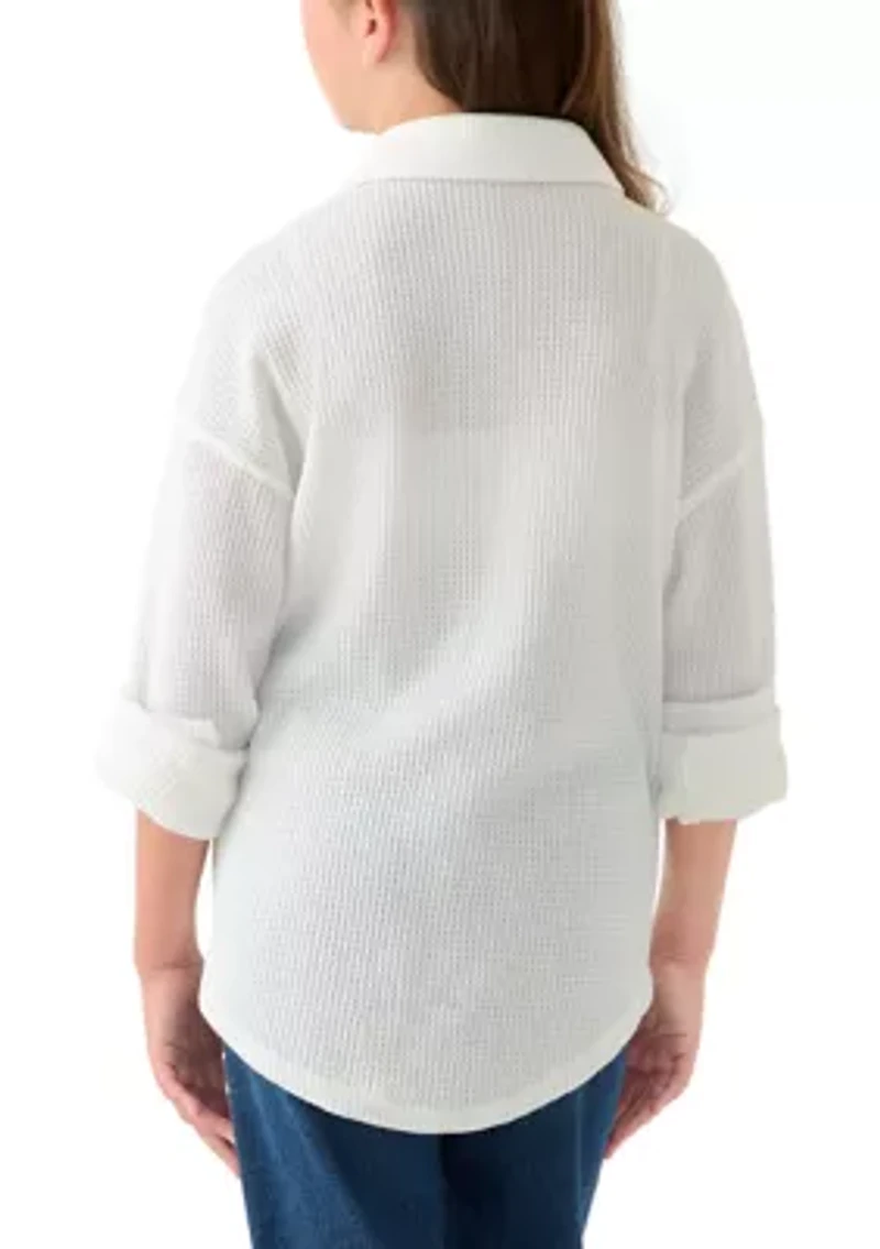 Girls 7-16 Waffle Button Up Top