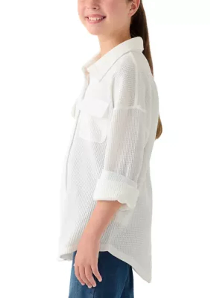 Girls 7-16 Waffle Button Up Top