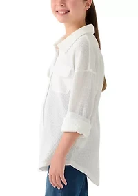 Girls 7-16 Waffle Button Up Top