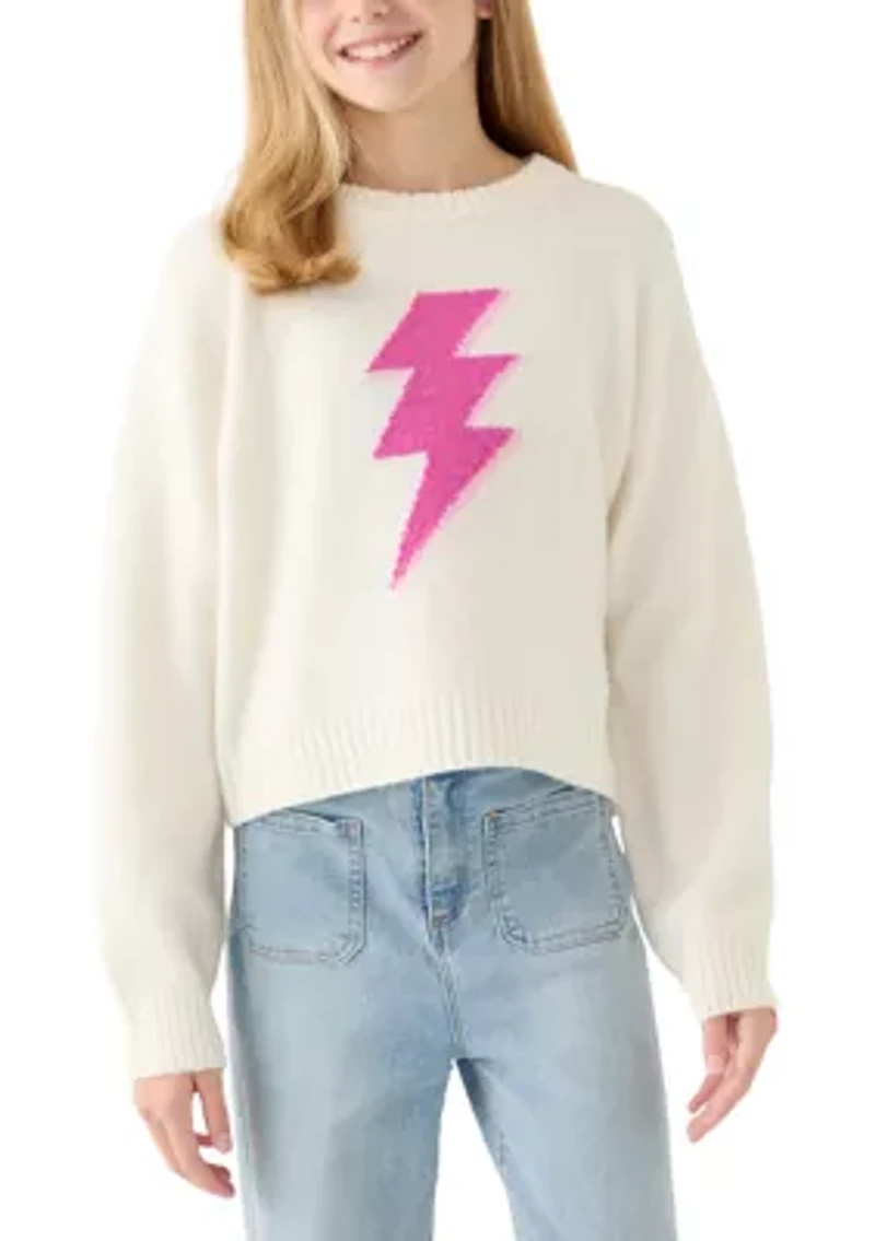 Girls 7-16 Long Sleeve Lightning Bolt Sweater