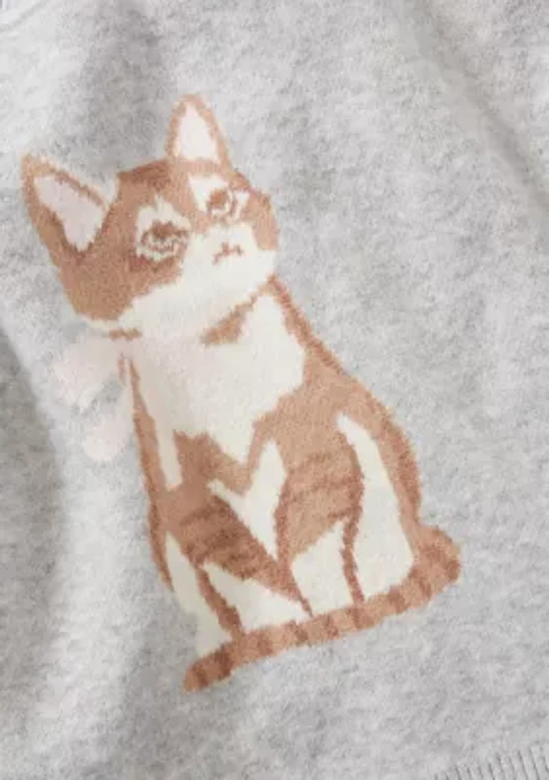 Girls 4-6 Long Sleeve Cat Intarsia Sweater