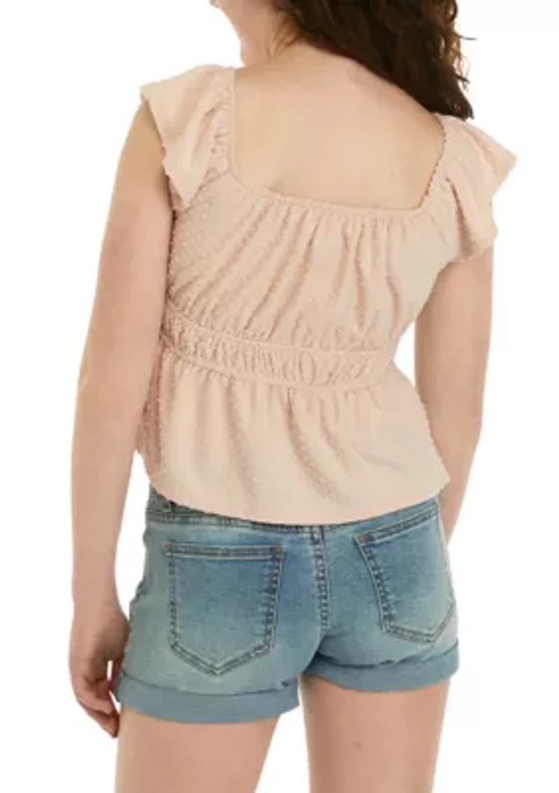 Girls 7-16 Cinch Waist Flutter Sleeve Top