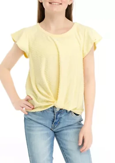 Girls 7-16 Twist Front Flutter Sleeve Top