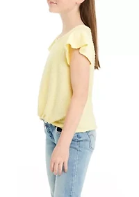 Girls 7-16 Twist Front Flutter Sleeve Top
