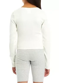 Girls 7-16 Long Sleeve Scoop Neck Seamless Top