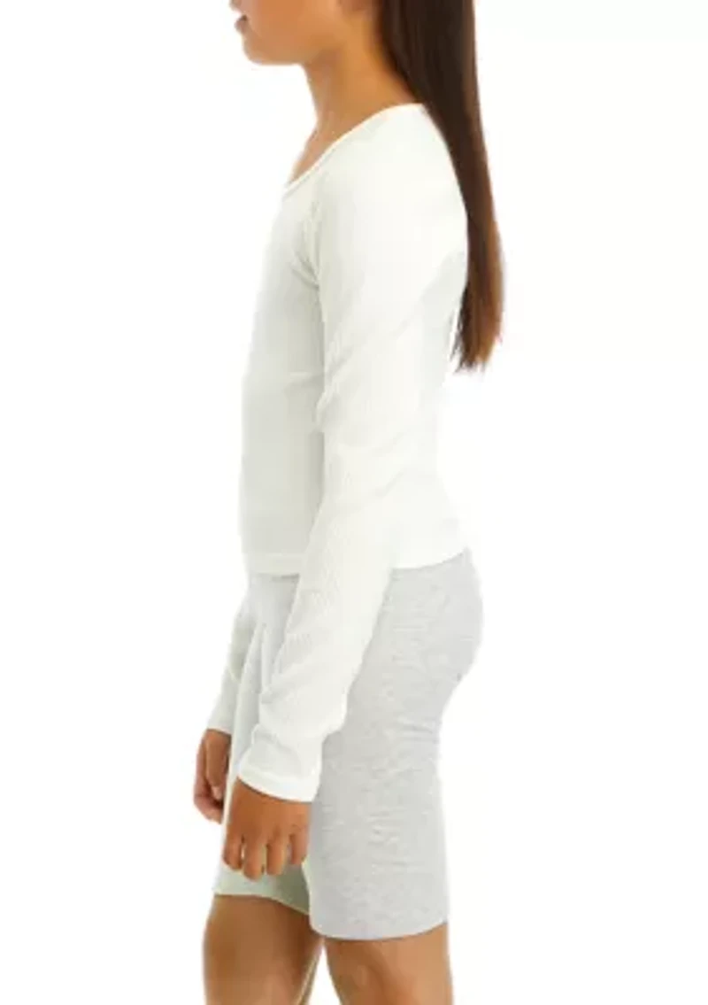 Girls 7-16 Long Sleeve Scoop Neck Seamless Top