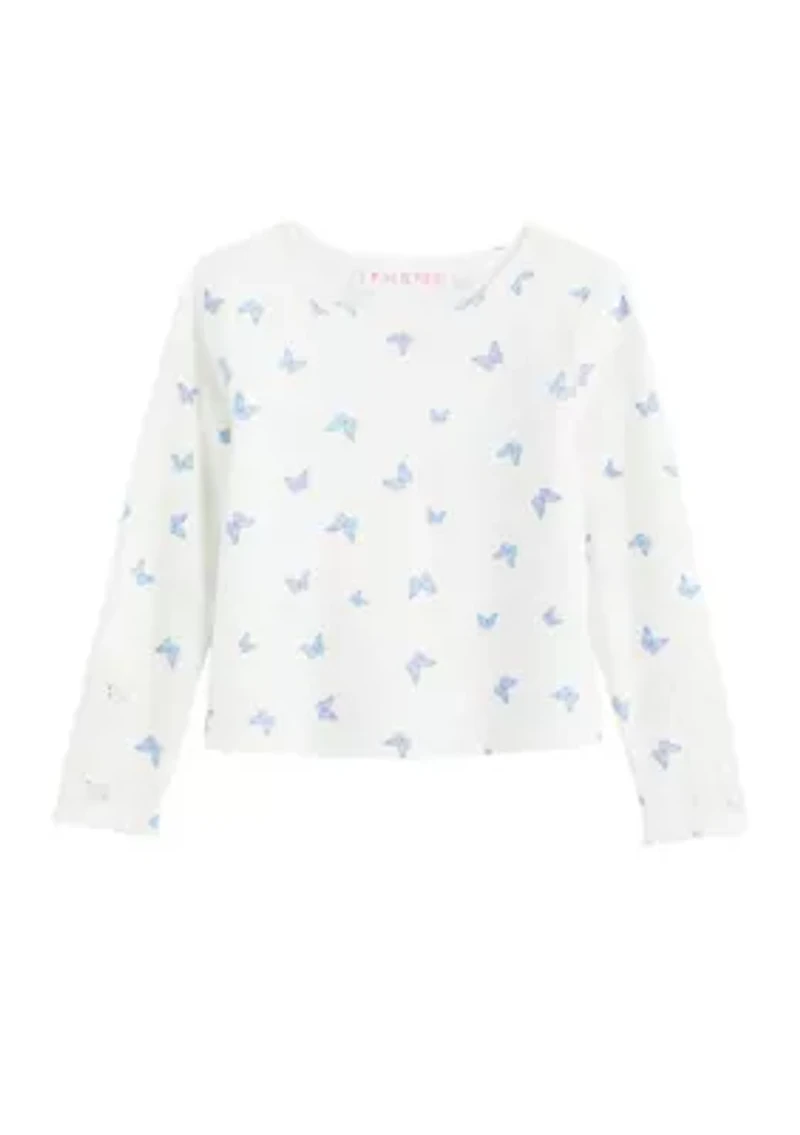 Girls 4-6x Crochet Lace Printed Top
