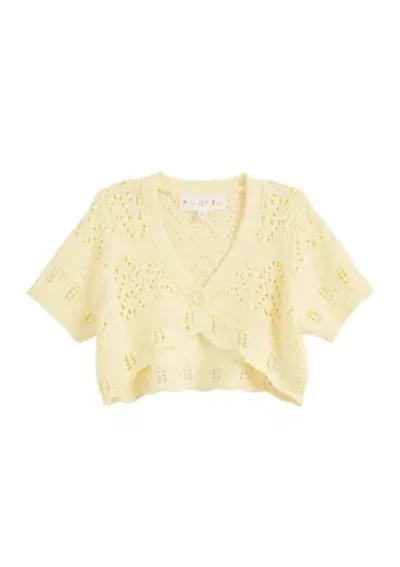Girls 4-6x Short Sleeve Pointelle Cropped Cardigan