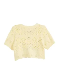 Girls 4-6x Short Sleeve Pointelle Cropped Cardigan