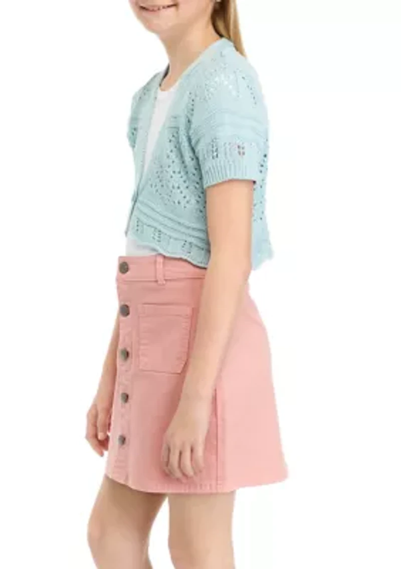 Girls 7-16 Eyelet Cropped Cardigan