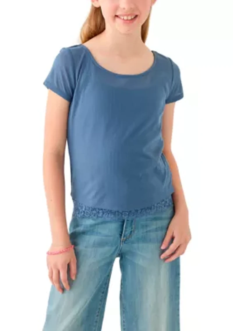 Girls 7-16 Short Cap Sleeve Knit Top