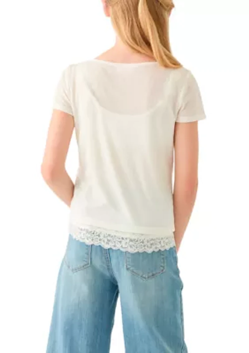 Girls 7-16 Short Cap Sleeve Knit Top