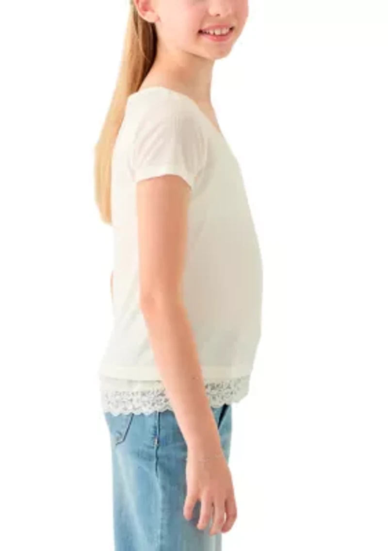 Girls 7-16 Short Cap Sleeve Knit Top