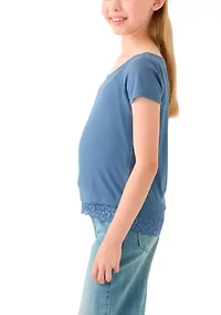 Girls 7-16 Short Cap Sleeve Knit Top