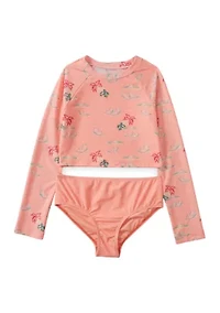 Girls 4-6x 2 Piece Beach Scene Rash Guard Swimsuit